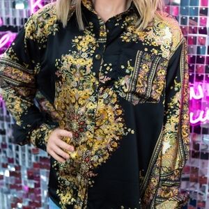 POL Black and Gold Paisley Blause